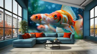 Dreamy Close-Up of an Aquarium with Fancy Fish Swimming Gracefully Wall mural