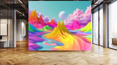 dynamic 3D abstract landscape filled with vibrant colors and fluid shapes Wall mural