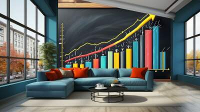 Dynamic Graph Lines Illustrating Growth and Success on a Chalkboard Wall mural