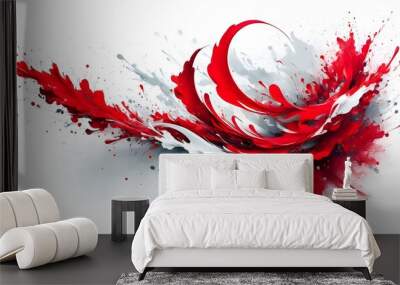 Dynamic red and white paint splashes creating an abstract representation of Polish spirit on a clean white backdrop Wall mural