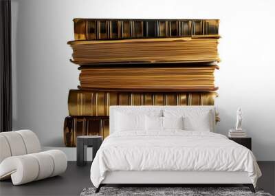 Elegant arrangement of gold books against a pristine white background Wall mural