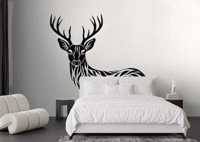 Elegant black and white deer logo design on a crisp white background Wall mural