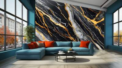 Elegant black marble texture with striking gold veins, perfect for artistic wall backdrops and luxurious interior designs Wall mural