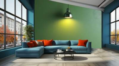 Elegant Green Wall Enhanced by Metal Lamp Lighting for Modern Presentation Background Wall mural