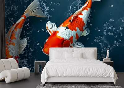 Elegant Kohaku Koi Fish with Dynamic Water Splash Wallpaper Design Wall mural