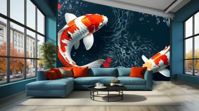 Elegant Kohaku Koi Fish with Dynamic Water Splash Wallpaper Design Wall mural