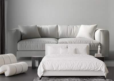 Elegant modern sofa with plush cushions and stylish design against a minimalist white backdrop Wall mural