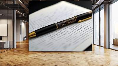 Elegant pen resting on crisp writing paper Wall mural