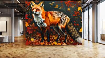 Elegant red fox amidst vibrant autumn foliage Wall mural