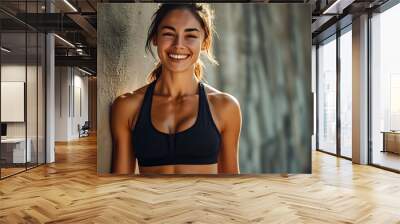 Empowered Fitness Journey: Woman Celebrates Resilience and Joy After Intense Workout Wall mural