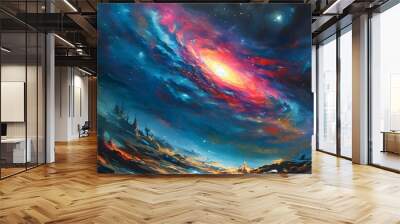 Enchanting cosmic tapestry of vibrant galaxies interwoven with elements of folklore magic Wall mural