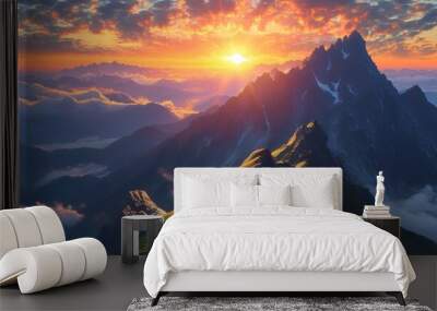 Enchanting mountains bathed in morning light with a stunning sunrise illuminating the peak Wall mural