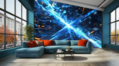 Energizing Blue Lightning Fractals: A Dynamic Futuristic Illustration of Power and Energy Wall mural