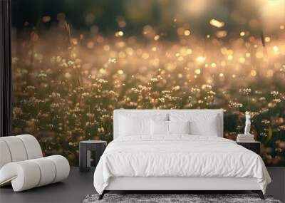 Ethereal field of grass illuminated by soft pastel light, evoking a dreamlike and serene ambiance Wall mural