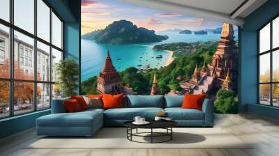 Exploring the Enchanting Wonders of Thailands Ancient Temples, Stunning Coastlines, and Lively Cityscapes Wall mural