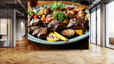 Exquisite barbecue meat platter garnished and presented, showcasing professional catering for an upscale business event Wall mural