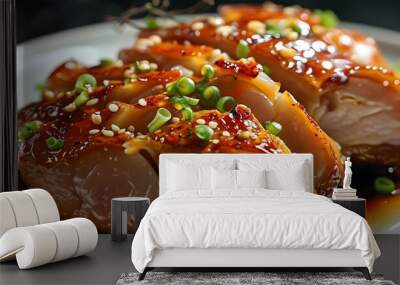 Exquisite close-up of Cantonese roasted duck showcasing glossy skin and rich flavors Wall mural