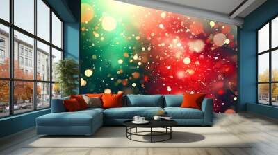 Festive Bokeh Bliss: A Vibrant Red, Green, and White Glittering Background for Christmas and New Year Celebrations Wall mural