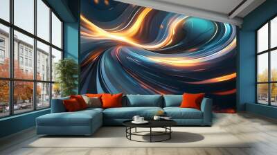 Futuristic Abstract Vortex with Glowing Wave Surfaces and Elegant Smooth Curves for Digital Art and Creative Design Wall mural