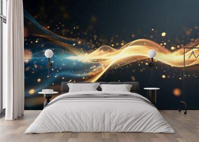 Futuristic gold particle beam overlay creating a shimmering dust effect in dark space, perfect for a glamorous Christmas and New Year celebration Wall mural