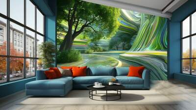 Futuristic Vision of a Sustainable Green World with Vibrant Energy and Abstract Streaks in ESG Design Wall mural