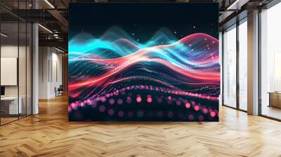 Futuristic wave of glowing particles in an abstract digital background Wall mural