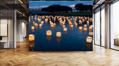 Glowing water lantern festival illuminating Fort Worths night sky Wall mural