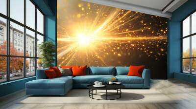 Golden beam rays creating an abstract light aesthetic with a bright flare and blank space for enchanting artifact effect background Wall mural