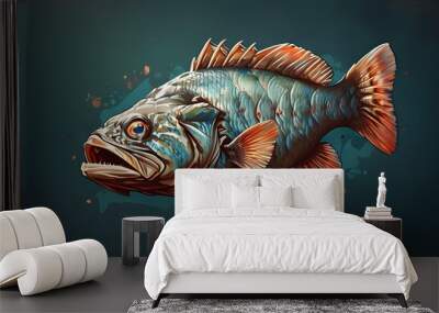 Hand-drawn fish icon logo symbolizing conservation and sustainability in marine life Wall mural