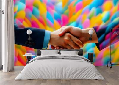 Handshake symbolizing partnership, agreement, and teamwork amidst a vibrant abstract background Wall mural