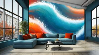 Harmonious Fusion of Cool and Warm Wave Textures Wall mural