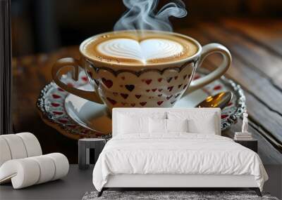 Heartwarming Coffee Delight with Steam and Love Design Wall mural