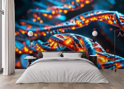 Illuminated Spiral DNA Strand Symbolizing Advances in Biotechnology Wall mural