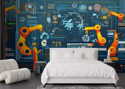 Innovative smart manufacturing solutions in industrial automation technology illustration Wall mural