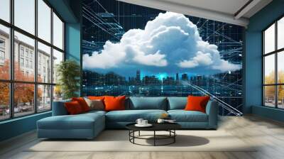 Interconnected digital networks and cloud computing form the foundation of contemporary cyber infrastructure Wall mural