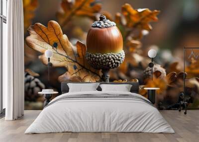 Intricate Close-Up of an Acorn Highlighting Natural Textures and Autumn Inspired Elements Wall mural