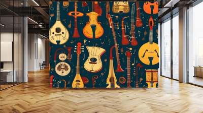 Intricate pattern of various musical instruments harmonizing in design Wall mural