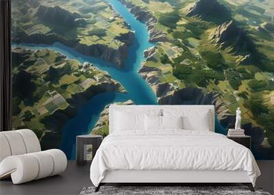 Intricate River System Flowing Like Veins Beneath a High Altitude Perspective in Stunning Ultrarealistic Detail Wall mural