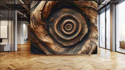 Intricate Wood Grain Patterns Reflecting Ancient Tree Growth Wall mural