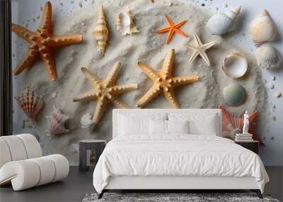 Isolated Sea Sand on White Background with Flat Lay Perspective and Ample Copy Space Wall mural