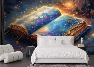 Magical Spellbook Illuminating a Fantastical Realm of Stardust and Enchantment for Unleashing Dreams and Imagination Wall mural