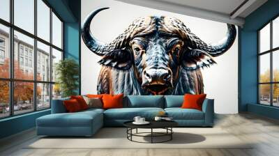 Majestic Cape Buffalo Bull Against a Pure White Background Wall mural