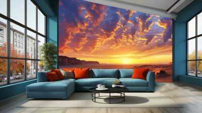 Majestic desert sunset featuring dramatic clouds and vibrant colors Wall mural