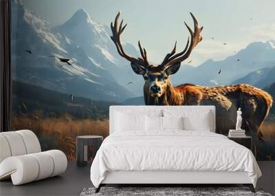 Majestic wild deer in serene natural surroundings with a tranquil backdrop Wall mural