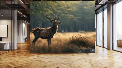 Majestic wild deer in serene natural surroundings with a tranquil backdrop Wall mural