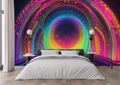 Mesmerizing Neon Gradient Illusions with Elegant Geometric Patterns in a Fantasy Graphic Design Illustration Wall mural