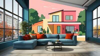 Minimalist Living in Pastel Hues: Embracing a Low-Carbon Lifestyle Through Flat Design Animation Wall mural