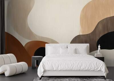 Minimalistic abstract pattern in beige, brown, and black tones with smooth shapes for modern design and interior art projects Wall mural