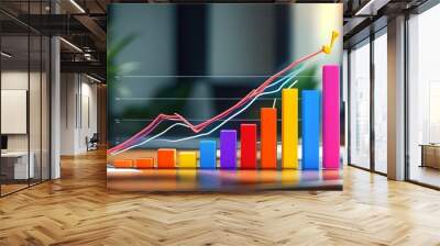 Modern Financial Visualization: Colorful Bar Chart and Line Graph Illustrating Trends Wall mural