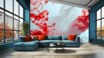 Mysterious silhouette entwined in swirling red and white smoke, evoking an artistic and enigmatic ambiance Wall mural